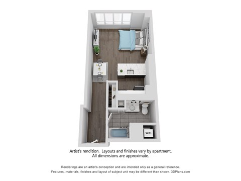 Floor plan for studio, 1 bath, 547 sqft